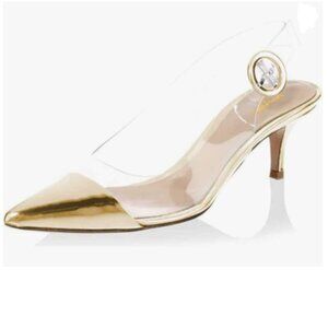 XYD Women Transparent Slingback Clear Low Heels Pumps Pointed Toe PVC Dress